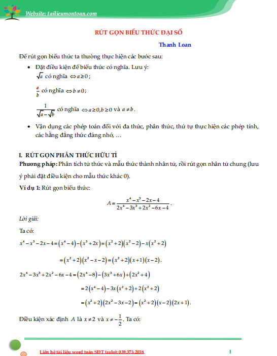Rút gọn biểu thức đại số